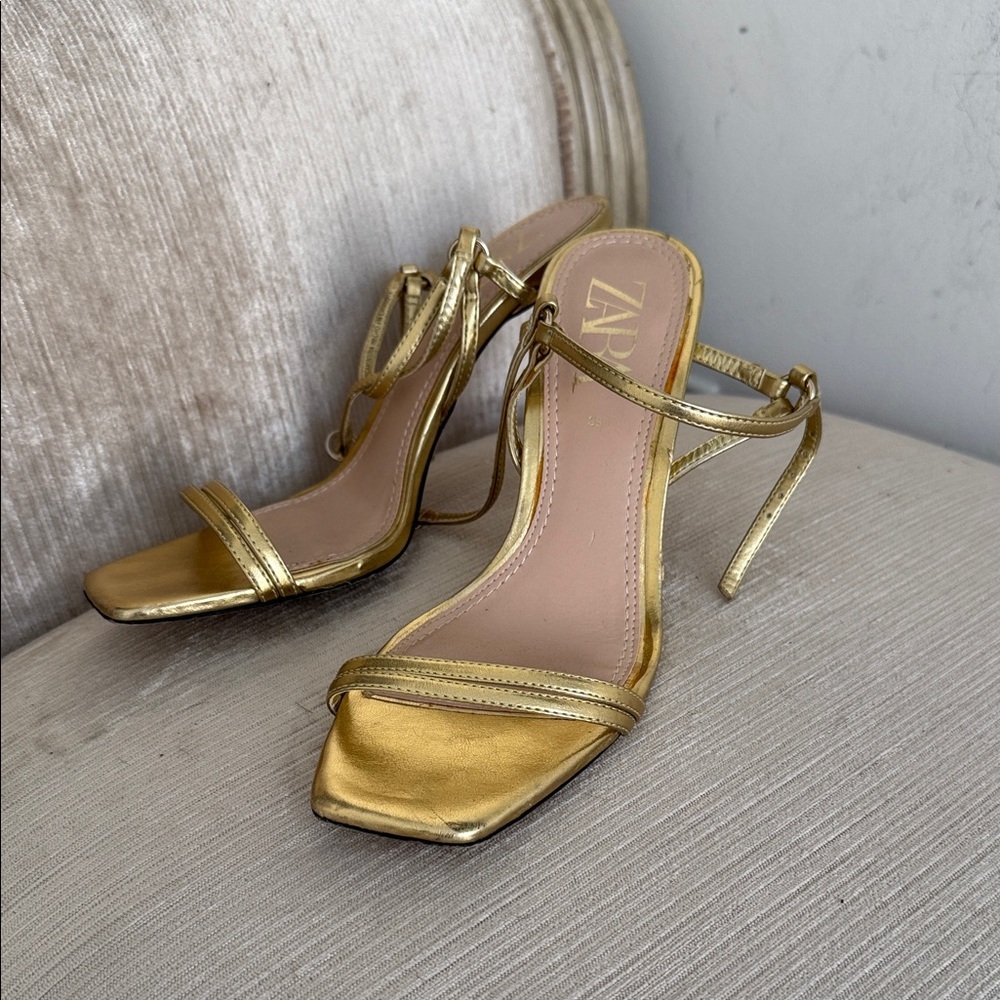 Zara Metallic Gold Heels